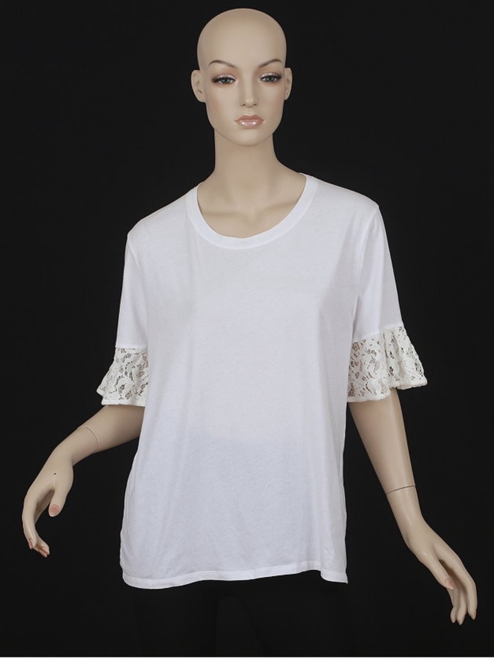 Burberry White cotton Tee with Lace Ruffle Bell Sleeves XL